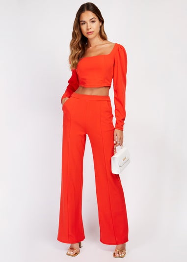 Girls on Film by Dani Dyer Red Scuba Crepe Wide Leg Trousers