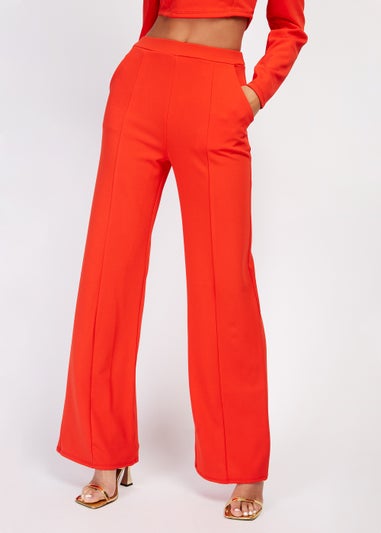 Girls on Film by Dani Dyer Red Scuba Crepe Wide Leg Trousers