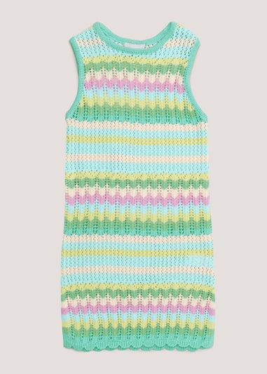 Girls Green Knitted Beach Dress (4-13yrs)