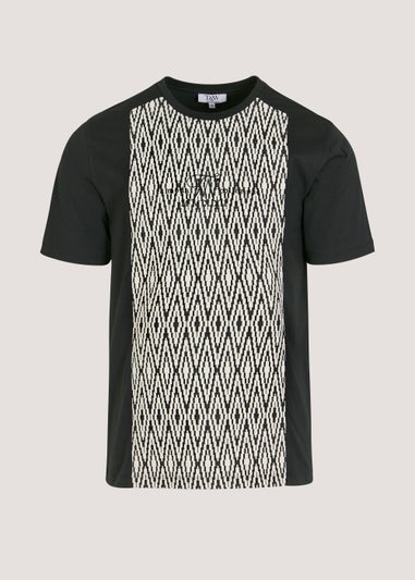 T&W Black Zigzag Print Panel T-Shirt