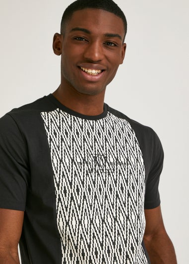 T&W Black Zigzag Print Panel T-Shirt