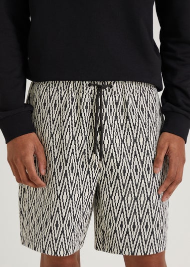 T&W Black Zigzag Jacquard Shorts