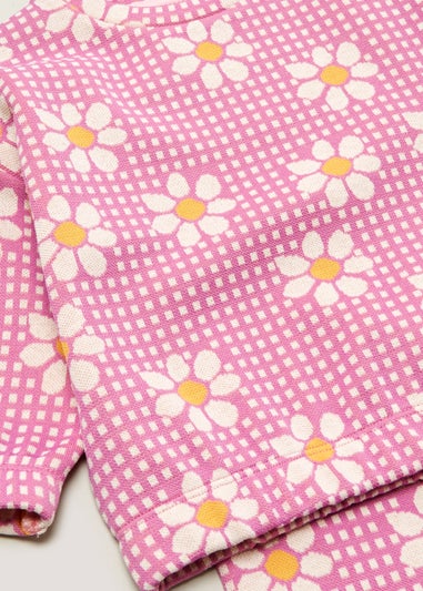 Girls Pink Floral Jacquard Top & Leggings Set (9mths-6yrs)