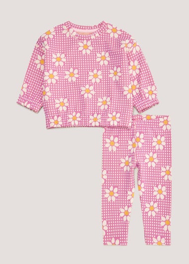 Girls Pink Floral Jacquard Top & Leggings Set (9mths-6yrs)
