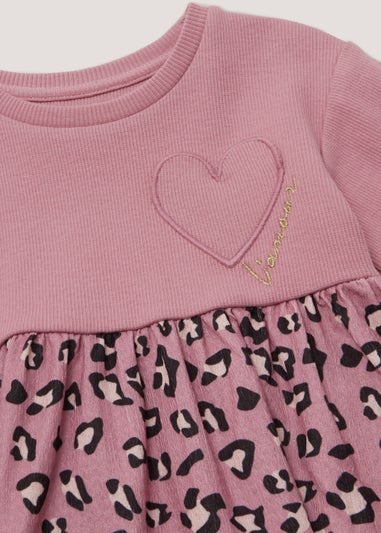 Girls Pink Ribbed Leopard Print Dress (9mths-6yrs)