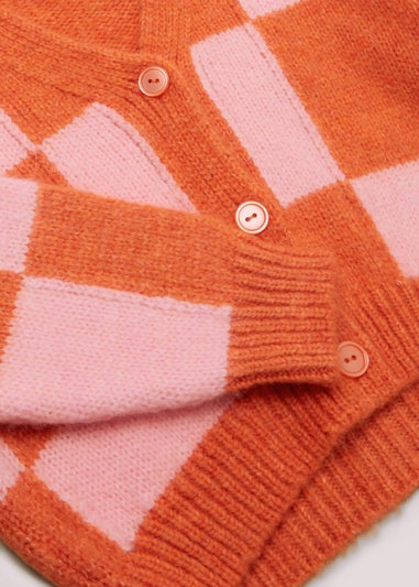 Girls Orange & Pink Check Cardigan (4-13yrs)