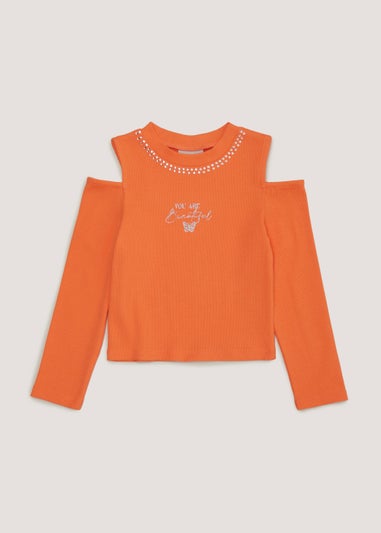 Girls Orange Cut Out Top (4-13yrs)