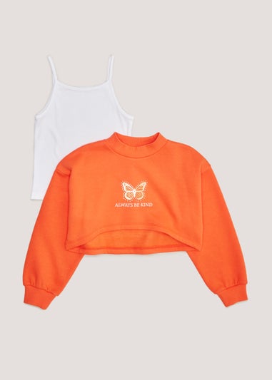 Girls Orange 2 in 1 Sweatshirt & Top (4-13yrs)