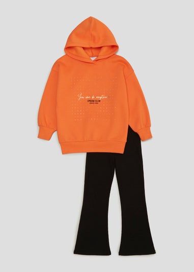 Girls Orange Oversized Hoodie & Flared Set (4-13yrs)