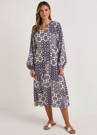 Navy Print Midi Dress