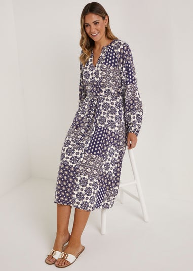 Navy Print Midi Dress