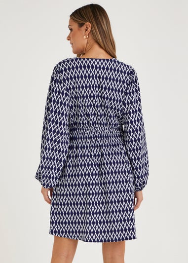 Blue Geo Print Jersey Mini Dress