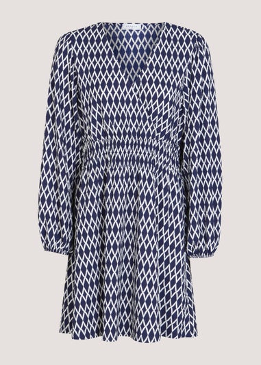 Blue Geo Print Jersey Mini Dress