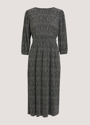 Black Spot Plisse Midi Dress