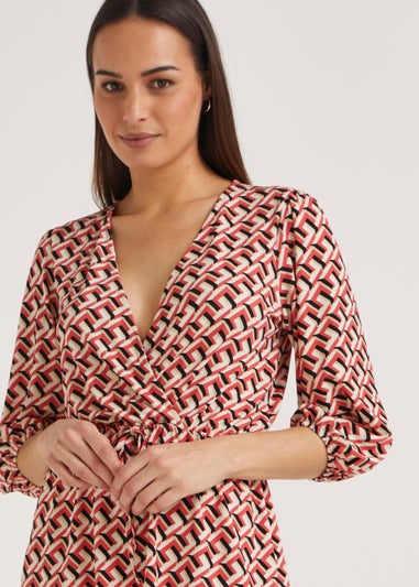 Et Vous Brown Geo Frill Wrap Top