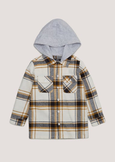 Boys Ecru Hooded Check Shirt (4-13yrs)