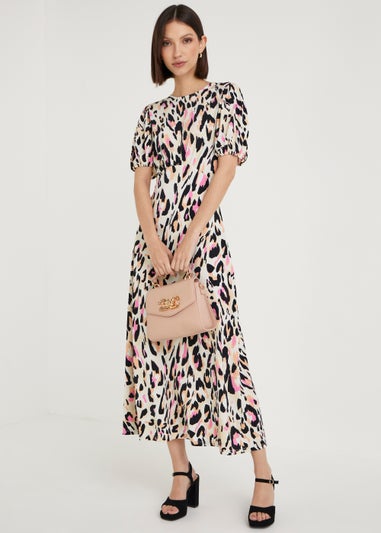 Et Vous Ecru Animal Print Midi Dress