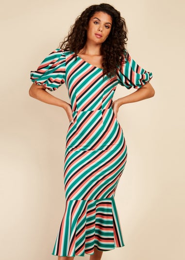 Little Mistress Multicoloured Stripe Midaxi Dress
