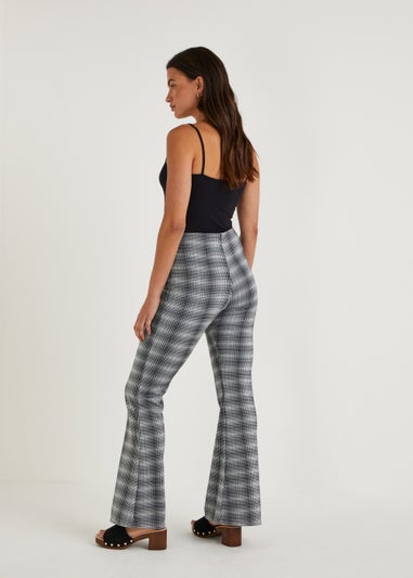 Grey Check Print Flared Leggings