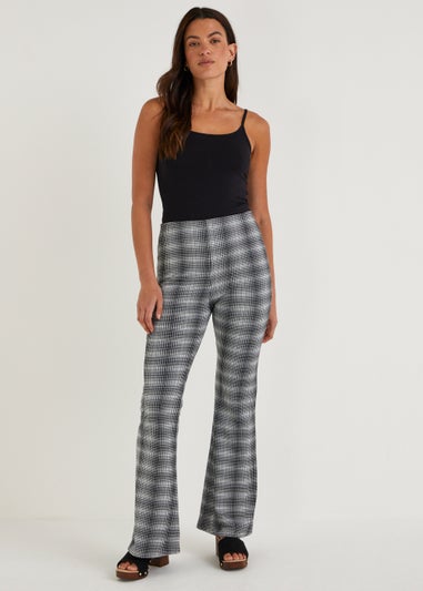 Grey Check Print Flared Leggings