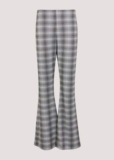 Grey Check Print Flared Leggings