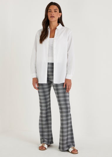 Grey Check Print Flared Leggings