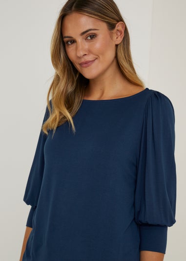 Navy Boat Neck Jersey Top