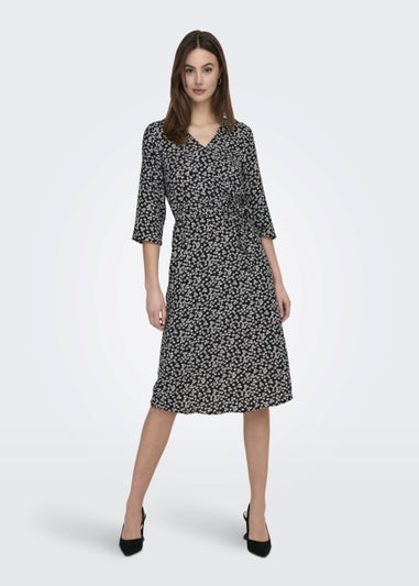 JDY Lion Black 3/4 Sleeve Midi Wrap Dress