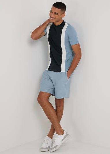 T&W Blue & White Square Panel T-Shirt