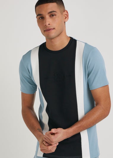 T&W Blue & White Square Panel T-Shirt