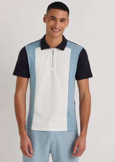 T&W Blue Zip Up Polo Shirt