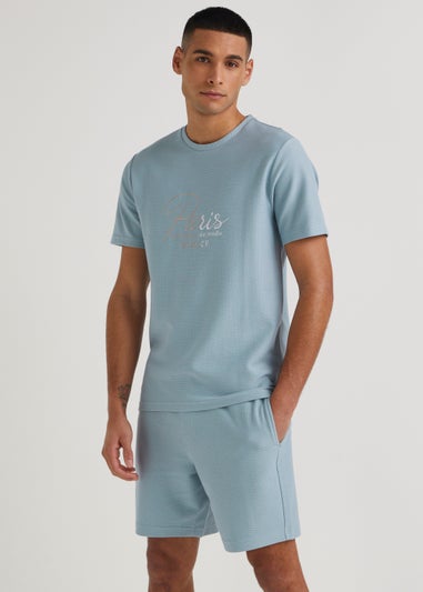 T&W Blue Paris Textured Shorts
