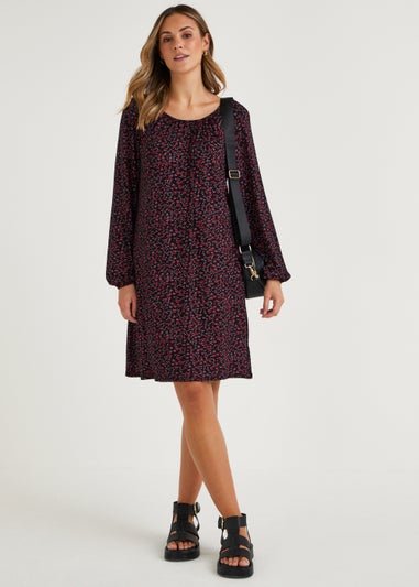 Pink Ditsy Scoop Neck Mini Dress