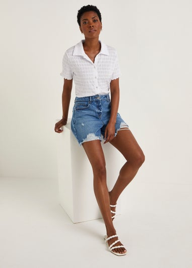 White Short Sleeve Textured Jersey Shirt