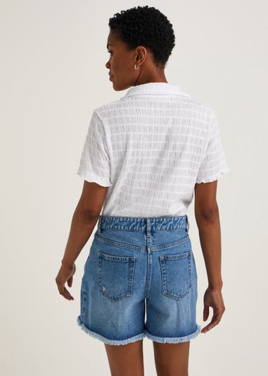 White Short Sleeve Textured Jersey Shirt