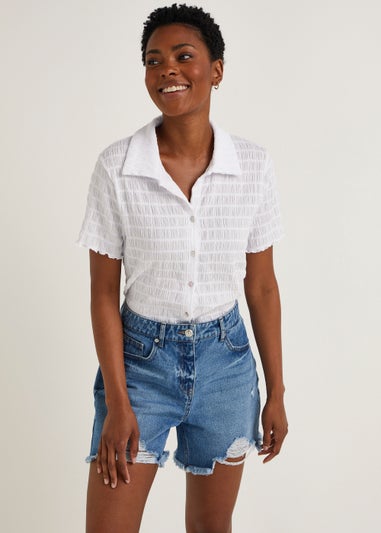 White Short Sleeve Textured Jersey Shirt