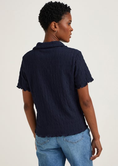 Navy Short Sleeve Textured Jersey Shirt