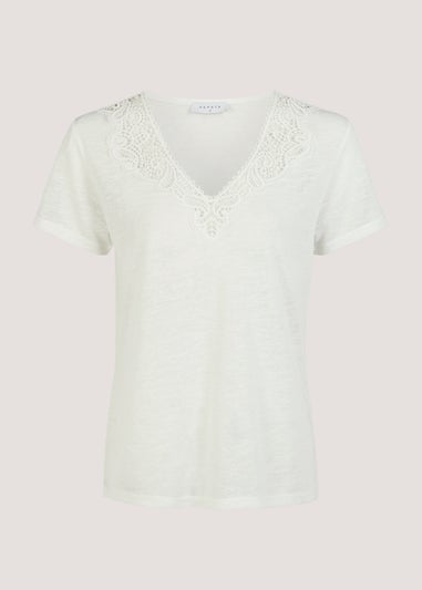 White Crochet V-Neck T-Shirt