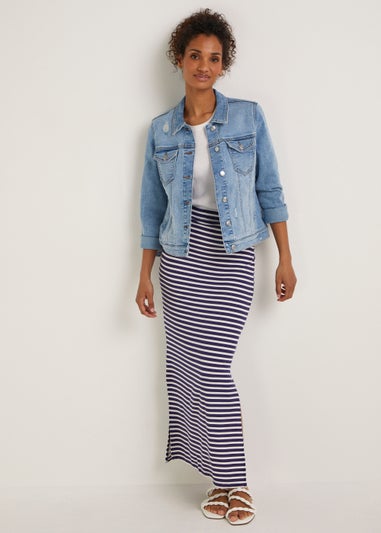 Navy Stripe Maxi Jersey Skirt