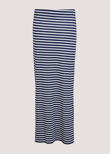 Navy Stripe Maxi Jersey Skirt