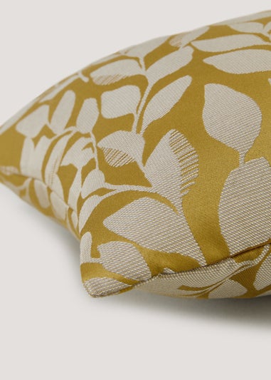 Yellow Jacquard Leaf Cushion (43cm x 43cm)