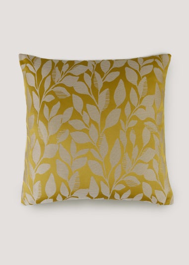 Yellow Jacquard Leaf Cushion (43cm x 43cm)