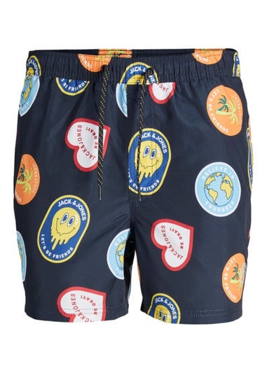 Jack & Jones Junior Black Print Swim Shorts (6-16yrs)