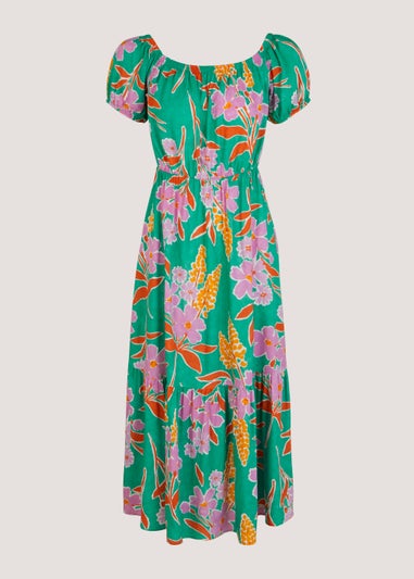 Green Floral Scoop Midi Dress