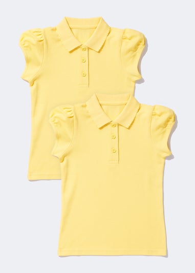 Girls 2 Pack Yellow Scallop Collar School Polo Shirts (3-13yrs)