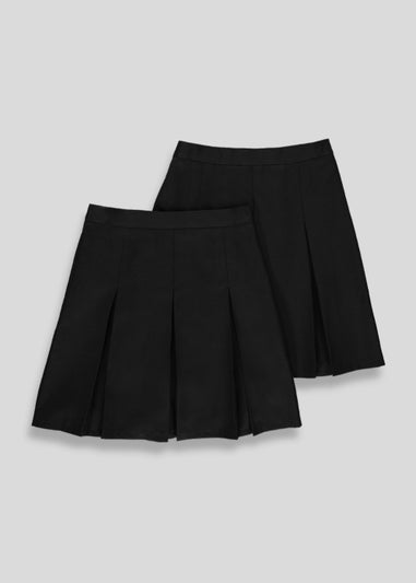 Girls 2 Pack Black Box Pleat School Skirts (4-16yrs)