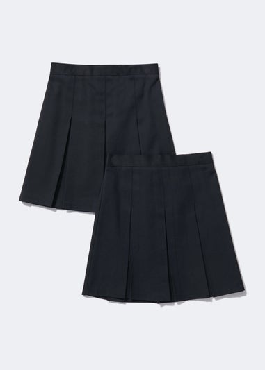 Girls 2 Pack Navy Box Pleat School Skirts (3-13yrs)