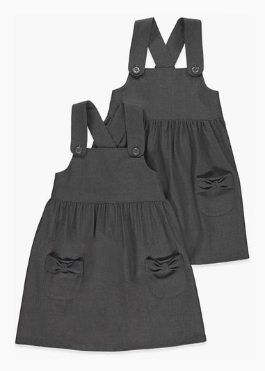 Girls 2 Pack Grey School Pinafores (3yrs-9yrs) - Matalan