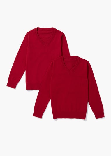 Kids 2 Pack Red V-Neck School Jumpers (3-13yrs)