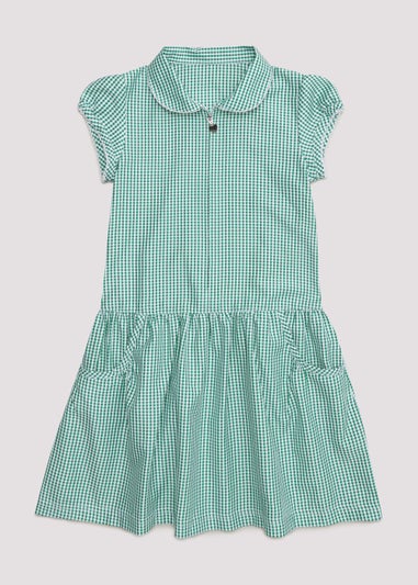 Girls Green Gingham Drop Waist School Dress (3-13yrs)